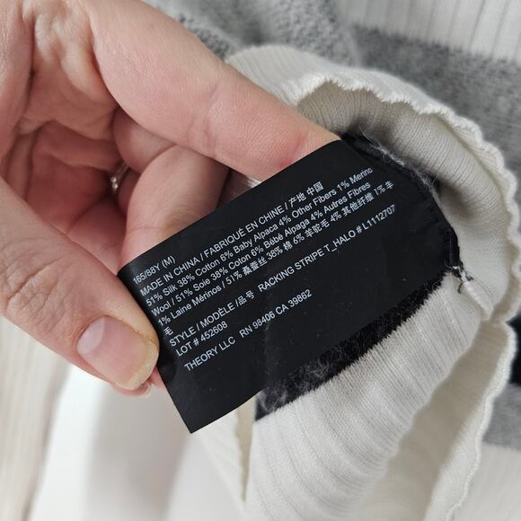 Theory Racking Stripe Silk Cotton Double Knit Cropped Sweater M - Picture 7 of 10